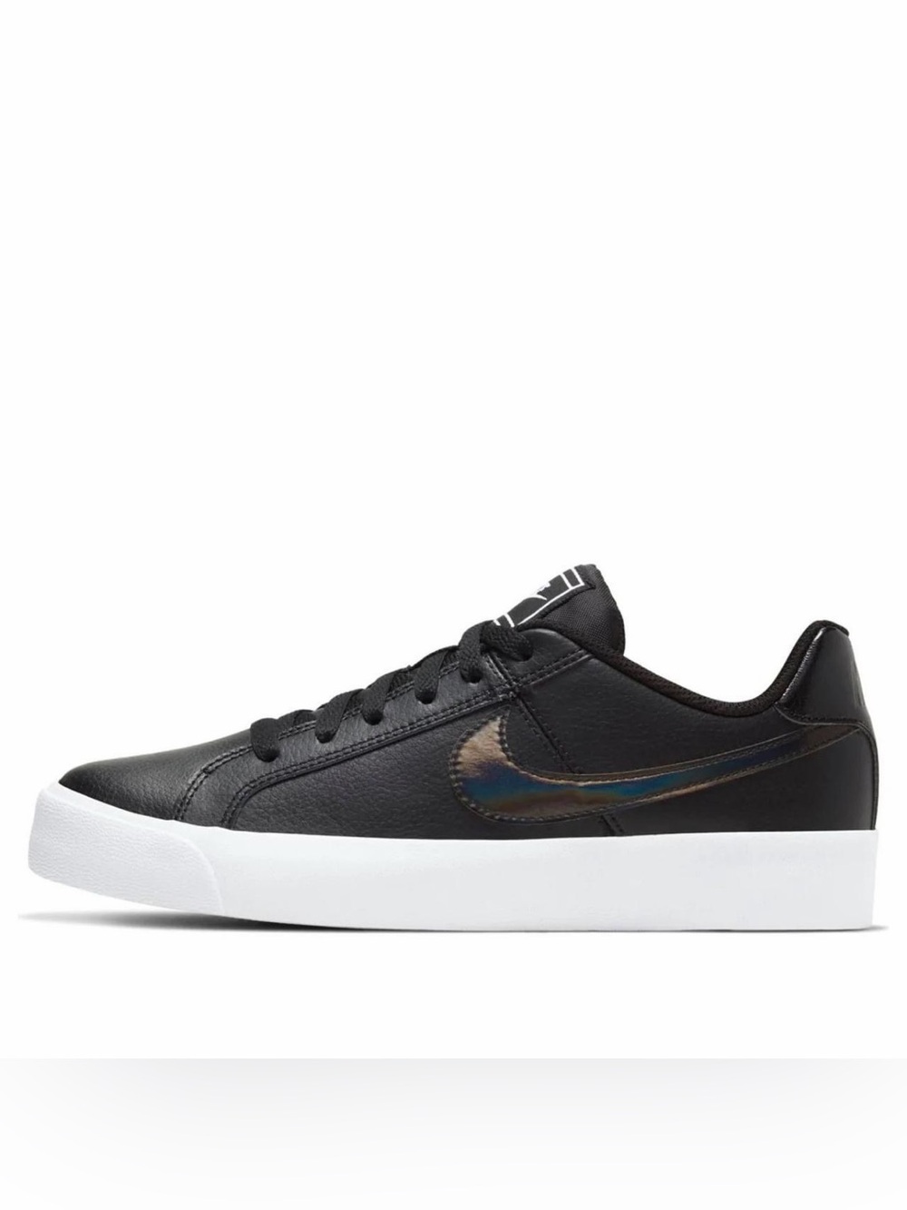 Nike Women’s Court Royale AC Black Leather Holographic Swoosh Sneakers